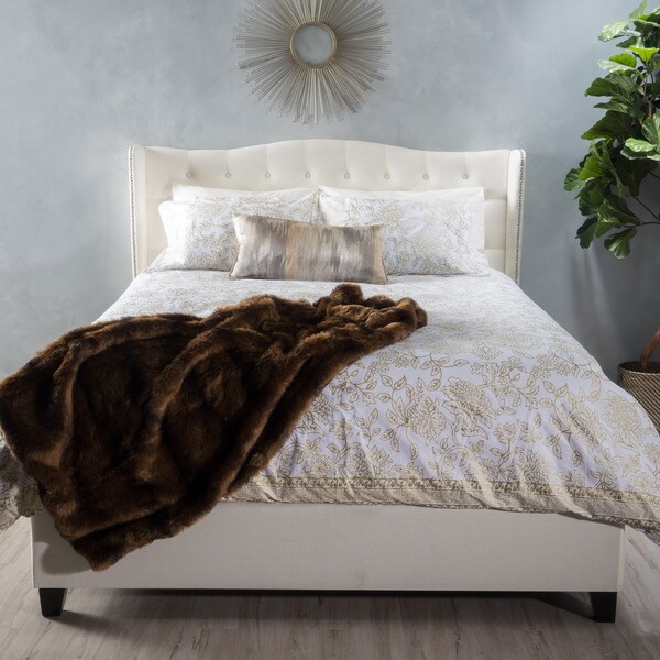 Seranade Wingback Upholstered Fabric Queen Bed Set by Christopher Knight Home