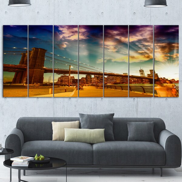 Designart 'Relaxing in Brooklyn Bridge Park' Large Cityscape Wall Art Glossy Metal Wall Art Designart 'Relaxing in Brooklyn Bridge Park' Large Cityscape Wall Art Glossy Metal Wall Art