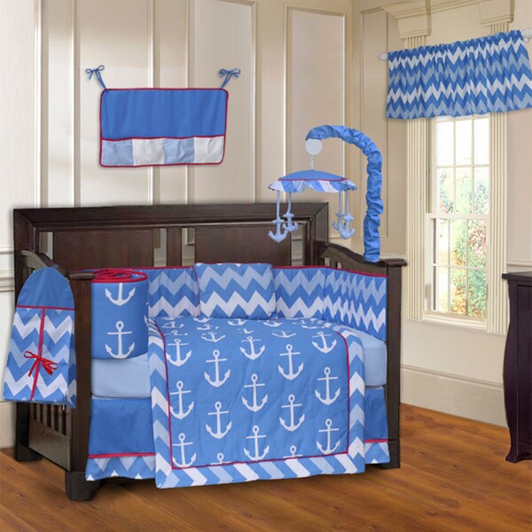 BabyFad Anchor Zigzag 10-piece Crib Bedding Set