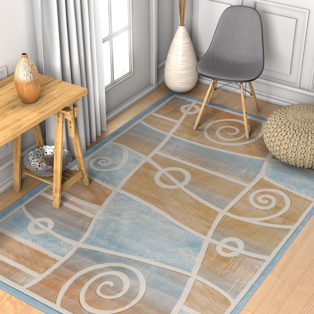 Well Woven Mid Century Modern Geometric Scrolls Rug X X