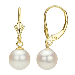 DaVonna 14k Gold White FW Pearl Leverback Earring (7-7.5 mm)