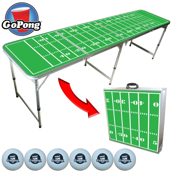 GoPong 8-Foot Portable Folding Beer Pong / Flip Cup Table (6 Balls  Included) - Black