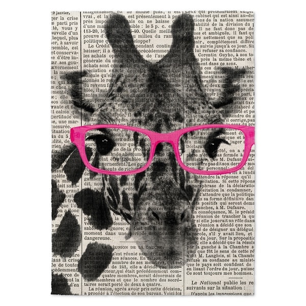 Kavka Designs Giraffe In Glasses Pink/ Black/ White Accent Rug (2' X 3') - 2' x 3'