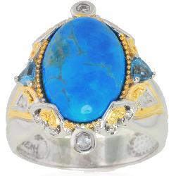 Michael Valitutti Palladium/ Silver/ 18k Vermeil Blue Howlite and Topaz Ring