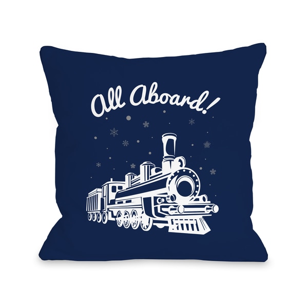 All Aboard Train - Navy  Throw 16 or 18 Inch Throw Pillow by One Bella Casa