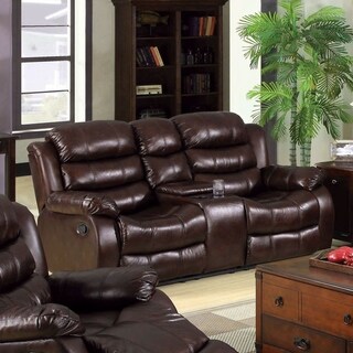 Furniture of America Berkshield Transitional Dark Brown Leather-like Reclining Loveseat with Console