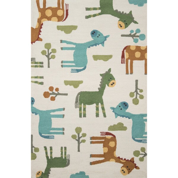 Hand-hooked Multi-color Playful Giraffe Kids Rug (3'6 x 5'6)