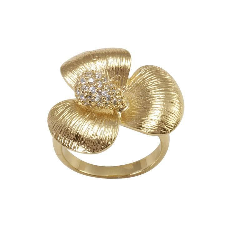   Cubic Zirconia Golden Snapdragon Flower Ring  