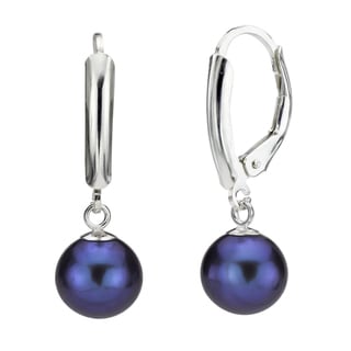 DaVonna 14k White Gold Black Cultured Pearl Drop Earrings (9-9.5 mm)