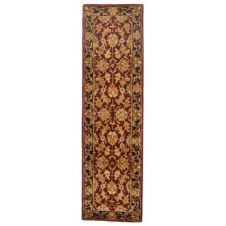 Handmade Heritage Kashan Burgundy/ Black Wool Runner (2' x 8')