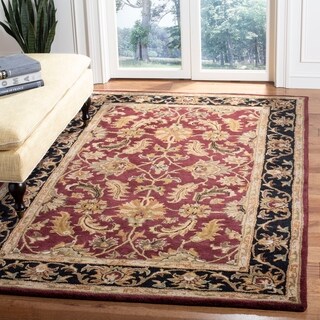 Handmade Heritage Kashan Burgundy/ Black Wool Rug (5' x 8')