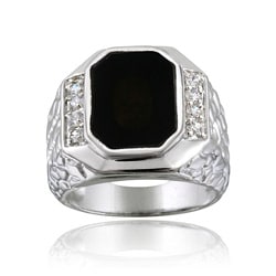 Icz Stonez Sterling Silver Men's Onyx CZ Ring