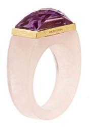 14k Yellow Gold Bezel-set Amethyst and Rose Quartz Ring