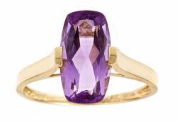 D'Yach 14k Yellow Gold Cushion-cut Amethyst Ring