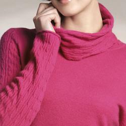 Lusso Cashmere Women's Cabled Turtleneck Pullover Sweater