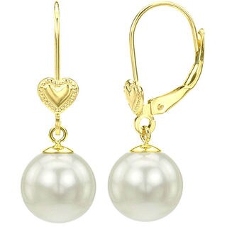 DaVonna 14k Gold White 6-6.5mm FW Pearl Heart Earrings with Gift Box