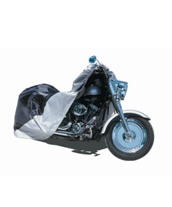 Large Black/Silver Nylon Motorcycle Cover (Fits 500cc-1,100cc Bikes)-Image