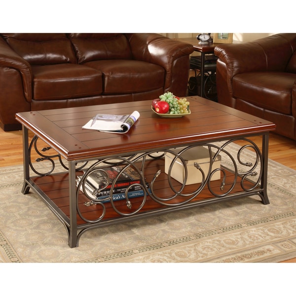 Scrolled Metal and Wood Coffee Table