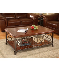 See Reviews Scrolled Metal and Wood Coffee Table