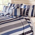 Cameron Contemporary Blue and White Cotton Striped 3-piece Quilt Set