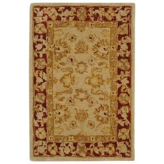 Handmade Ancestry Ivory/ Red Wool Rug (2' x 3')