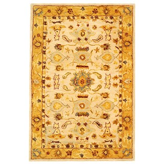 Handmade Tribal Ivory/ Gold Wool Rug (2' x 3')