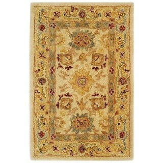 Handmade Heirloom Ivory/ Gold Wool Rug (2' x 3')