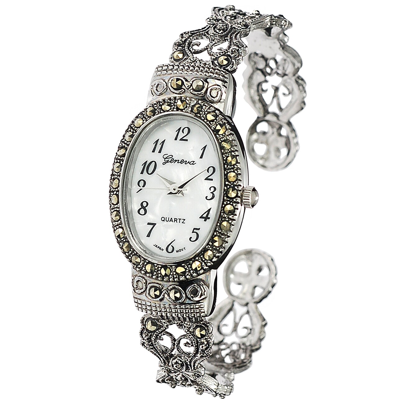 Geneva Platinum Marcasite Oval Face Women's Watch Overstock Shopping