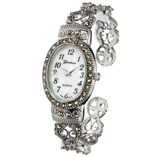Geneva Platinum Marcasite Oval Face Women's Watch