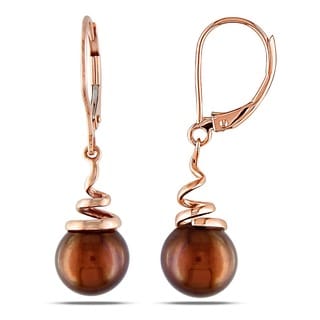 Miadora 14k Pink Gold Brown Freshwater Pearl Earrings (8-8.5 mm)