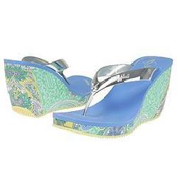 Baby Phat Wedge Thong Chrome Silver Citrus Paisley Sandals Overstock