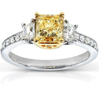 18k Two-Tone Gold 1 3/4ct TDW Certified Yellow Diamond Ring