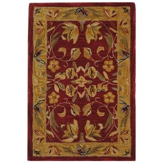 Handmade Hereditary Burgundy/ Gold Wool Rug (2' x 3')