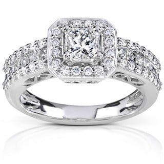 Annello 14k White Gold 1 1/4ct TDW Diamond Halo Engagement Ring (H-I, I1-I2)