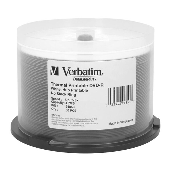 Verbatim DVD-R 4.7GB 8X DataLifePlus White Thermal Printable, Hub Pri
