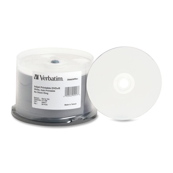 Verbatim DVD+R 4.7GB 16X DataLifePlus White Inkjet Printable, Hub Pri