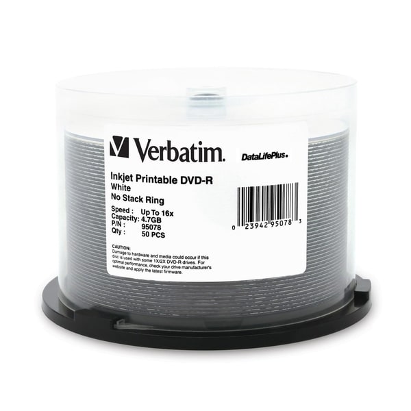 Verbatim DVD-R 4.7GB 16X DataLifePlus White Inkjet Printable - 50pk S
