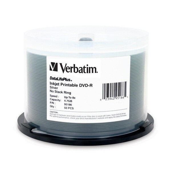 Verbatim DVD-R 4.7GB 8X DataLifePllus Silver Inkjet Printable - 50pk 
