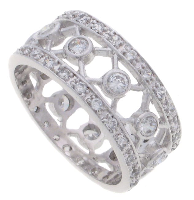 Journee Collection Sterling Silver CZ Wide Band Ring