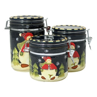Snowman Delight Hand Painted 3-Piece Canister Set