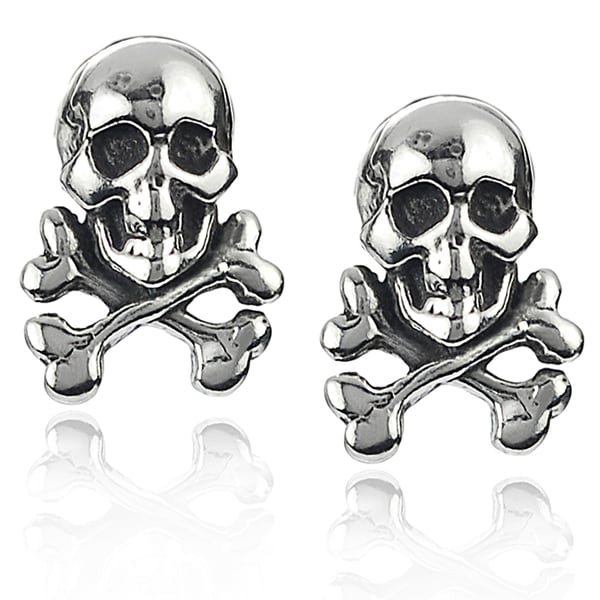 Journee Collection Sterling Silver Skull and Crossbones Stud Earrings
