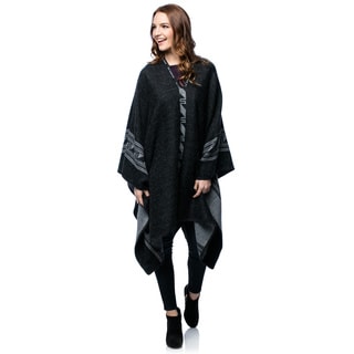 'Gray Black Glyphs' Alpaca Wool Reversible Poncho (Peru)