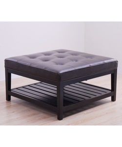 (>_<)  Hudson Dark Brown Leather Ottoman