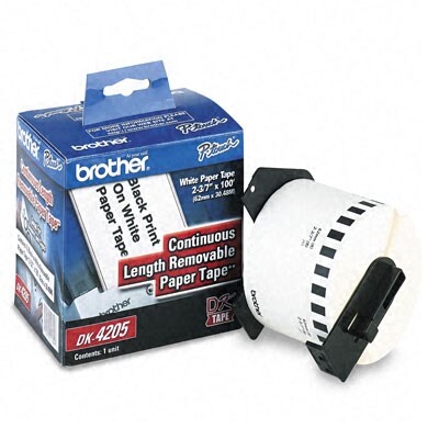 Brother Removable White Paper Tape for QL PC Label Printers - 2-3/7-inch x 100-Ft. Roll