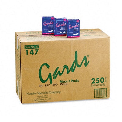 Gards Maxi Pads - #4  250 Individually Boxed Napkins/Carton