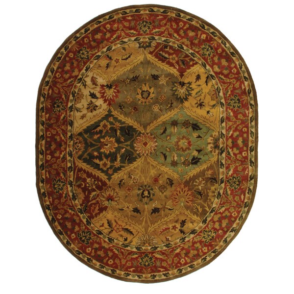 Safavieh Handmade Heritage Traditional Kerman Burgundy Wool Rug 7'6 x 9'6 Oval