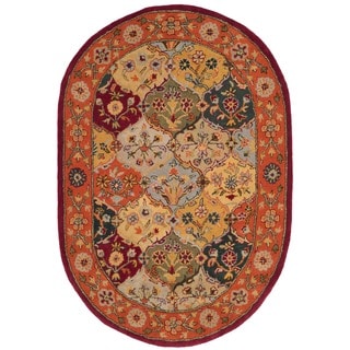 Handmade Heritage Bakhtiari Multi/ Red Wool Rug (4'6 x 6'6 Oval)