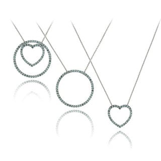 DB Designs Silver 1ct TDW Blue Diamond Heart and Circle Necklace