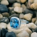 14k White Gold 1/3ct TDW Diamond Blue Topaz Ring with Satin and Velvet Gift Box