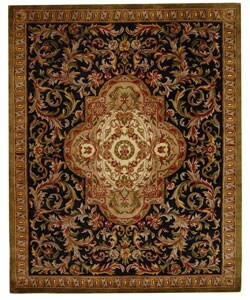Low Price Handmade Classic Royal Black/ Beige Wool Rug (9'6 x 13'6)